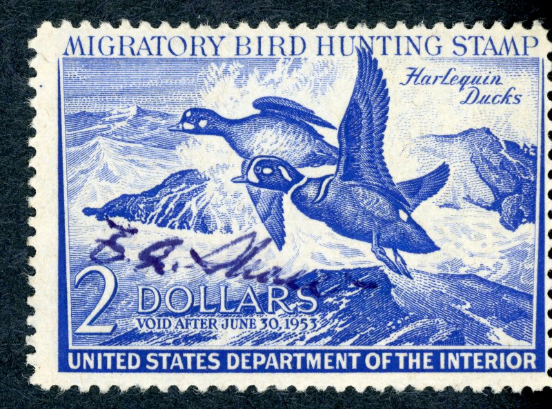 #RW19 – 1952 $2.00 Harlequin Ducks. Used.