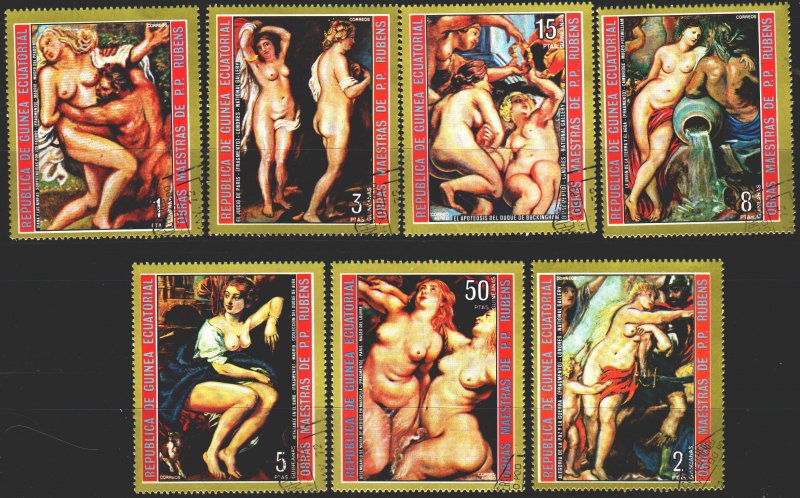 Equatorial Guinea. 1973. 285-91. Rembrandt, painting, nude. USED.