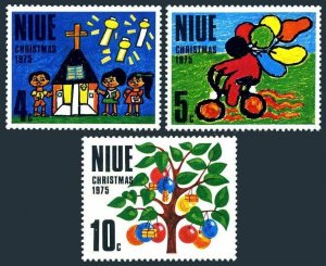 Niue 174-176 blocks/4,MNH.Michel 151-153. Christmas 1975.Children's drawings.