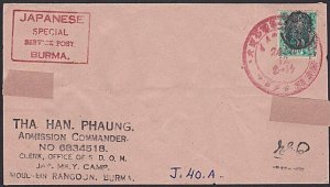 BURMA JAPAN OCCUPATION WW2 - old forged stamp on faked cover................F472