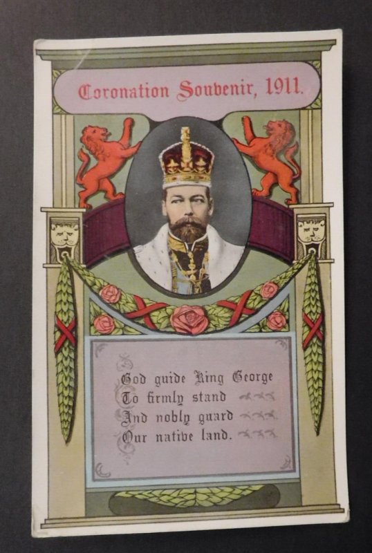 1911 Royalty Postcard Cover Elsdon to Newcastle Coronation Souvenir King George