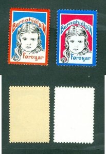 Faroe Islands. 1955+75. 2 Poster Stamp MNG + MNH. The Children's Aid Fund.Girl