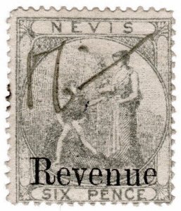 (I.B) Nevis (St Kitts) Revenue : Duty Stamp 6d (1879)