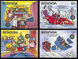 Redonda Michel 220-223, MNH, Disney Christmas 1986, Toad Hall