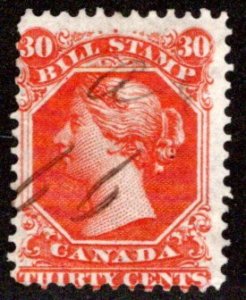 van Dam FB30, 30c red, p.12, Used, Canada, 1865 Second Bill Issue Revenue