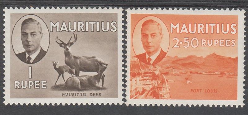 MAURITIUS 1950 KGVI PICTORIAL 1R AND 2R50 MNH **