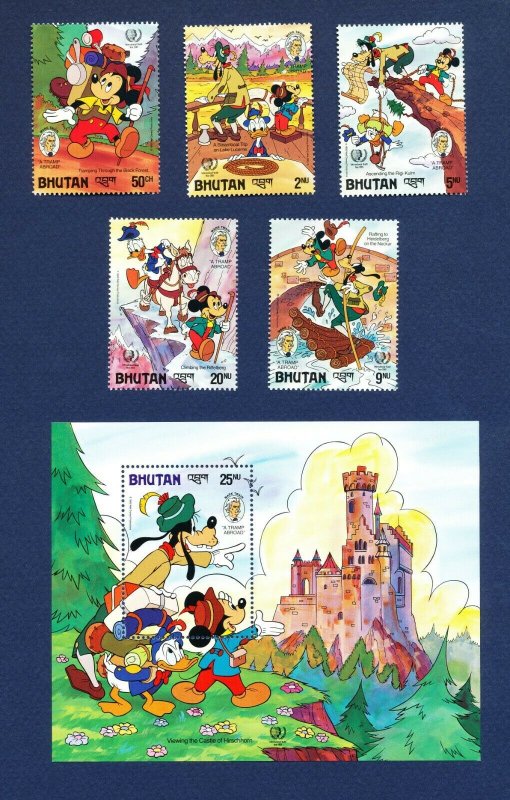 BHUTAN - #516-521 - VF MNH set & S/S - Disney Tramp Abroad - 1986 -- two scans