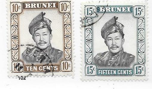 Brunei #107a &108a  10c olive brown 15c blue   (MNH) CV $0.50