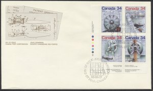 1986 #1099-1102 Canada Day - Science FDC, LL Plate Block, Canada Post Cachet