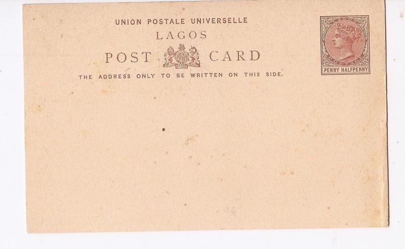 Lagos QV 1 1/2d large postcard unused (baq)