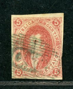 ARGENTINA SCOTT# 8 GJ# 16 OFICINA MARITIMA CANCEL AS SHOWN CATALOGUE VALUE $250