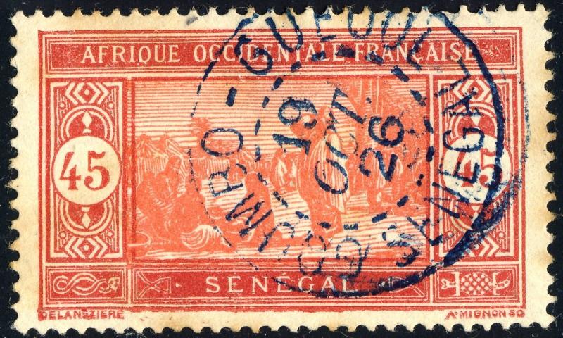 SÉNÉGAL - 1926 CàD GOUMBO-GUEOUL / SÉNÉGAL bleu sur N°80 45c Marché Indigène