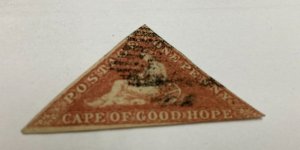 KAPPYSTAMPS  CAPE OF GOOD HOPE #3 1857 ONE PENNY USED  NO THINS  H452