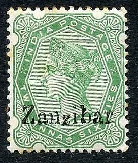 Zanzibar SG8 2 1/2a yellow-green Small second Z M/M (tone spots)