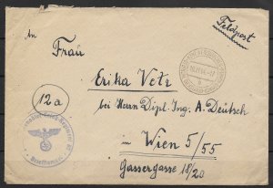 Bohemia & Moravia: 1944 Dienstpost Army Post Cover to Vienna