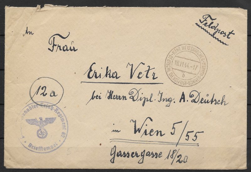 Bohemia & Moravia: 1944 Dienstpost Army Post Cover to Vienna