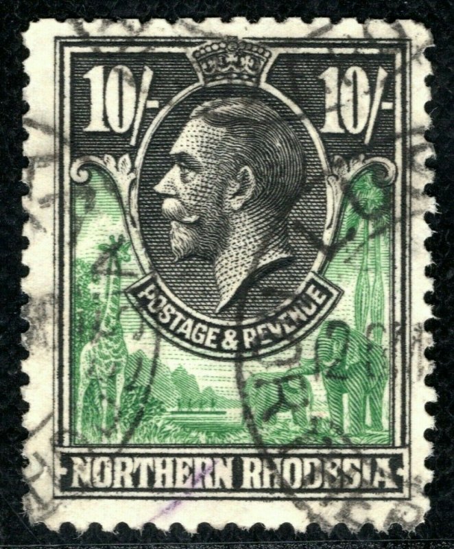 NORTHERN RHODESIA KGV Stamp SG.16 10s ELEPHANTS (1925) Used Cat £100+ CBLUE121