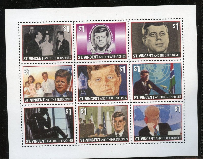 ST. VINCENT GRENADINES JOHN F. KENNEDY SET OF 4 SHEETLETS OF NINE MINT NH 