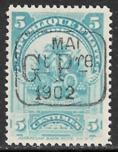 HAITI 1902 5c Overprinted Coat of Arms Issue Sc 74 MH