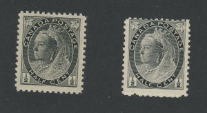 2x Canada Victoria Numeral Stamps #74-1/2c MNH VF, & #74-1/2c MNH VG/F GV=$65.00