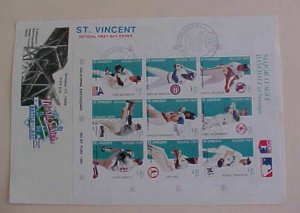 ST. VINCENT  FDC BASEBALL PLAYERS 1989 SHEETLET OF 9 CACHET UNADDRESSED