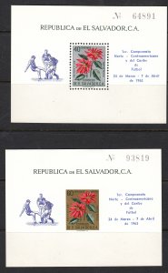 Z2393 1960 salvador s/s mh #718d,c192d ovpt,s in sheet margin 1963 flowers