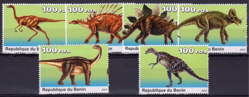 Dinosaurs-Prehistoric Animals-Set of 6 values perforated  MNH Benin 2003