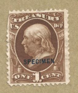 Scott #O72 Treasury Dept. 1 cent Brown Franklin Specimen