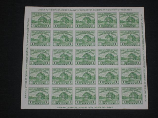 730 1 Cent Farley Souvenir Sheet of 25 VF Mint! (lr1 )