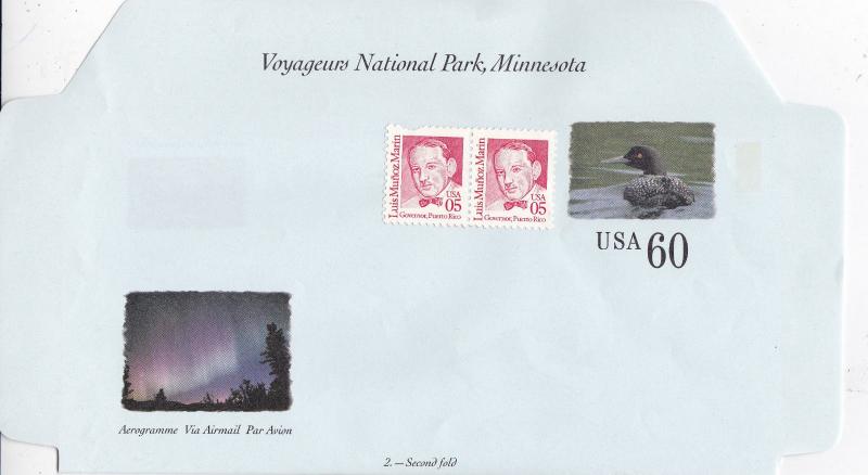 United States Voyageurs National Park Minesota 60c+10c Aerogramme Unused VGC