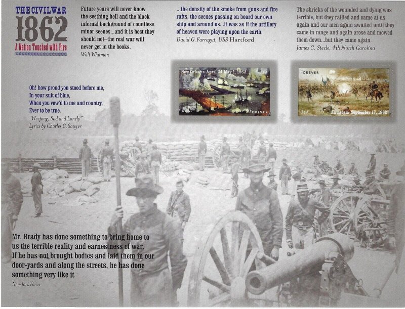 US 4664 - 4665. MNH Pane of 12 Forever Stamps - 1862 CIVIL WAR.  FREE SHIPPING!