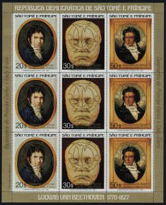 St Thomas & Principe 617 Sheet MNH Beethoven, Charles & Diana Wedding, Gold o/p