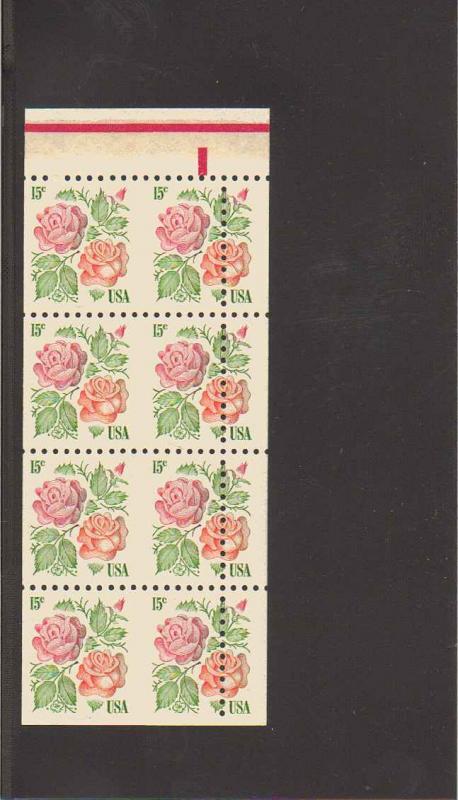 #1737 15¢ ROSES PANE OF 8 VERY MISCUT MINT N.H.