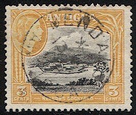 ANTIGUA 1953 Sc 110 Used VF 3c QE - Nelson's Dockyard, Rendal ? cancel