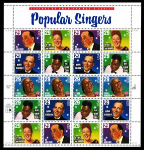 US.# 2849-2853 POPULAR SINGERS ISSUE OF 1993 - PANE OF 20 - CV $26.75 (ESP#H389) 