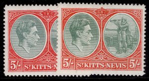 ST KITTS-NEVIS GVI SG77b + 77c, 5s SHADES, LH MINT. Cat £85.