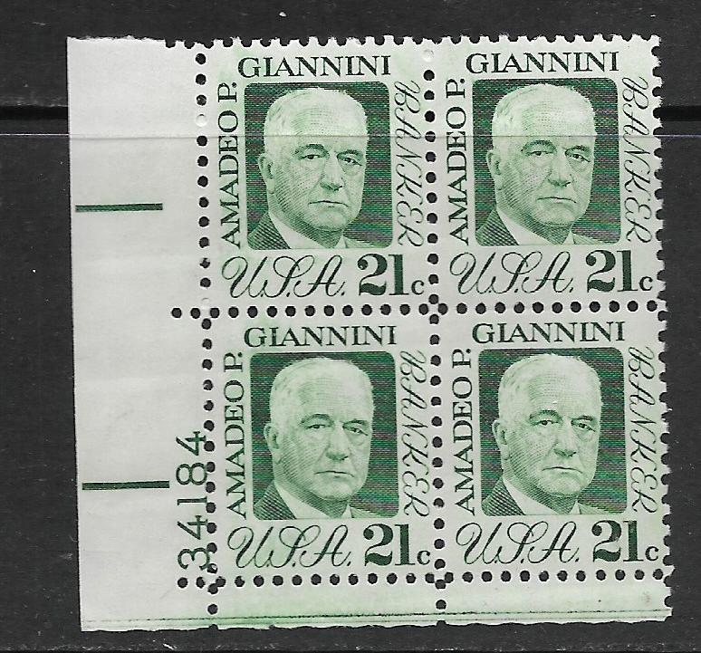 UNITED STATES, 1400, MNH, PLATE BLOCK, Amedeo P. Giannini