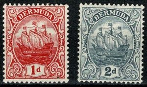 BERMUDA KE VII 1910-25 1d RED & 2d GREY UNUSED (MH) SG46-47 Wmk.MC CA P14 VGC