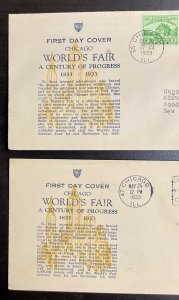 728-729 John Gill Cachets 1933 Century of Progress FDC   P-51