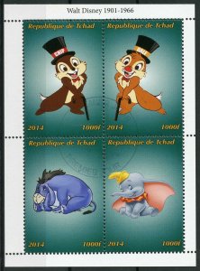 Disney Stamps Chad 2014 CTO Eeyore Dumbo Cartoons Animation 4v M/S IX