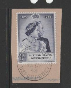 Falklands Deps 1948 Wedding 1/- VFU on piece, SG G20