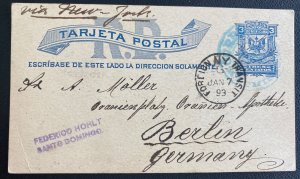 1893 Dominican Republic Stationery Postcard Cover To Berlin Germany