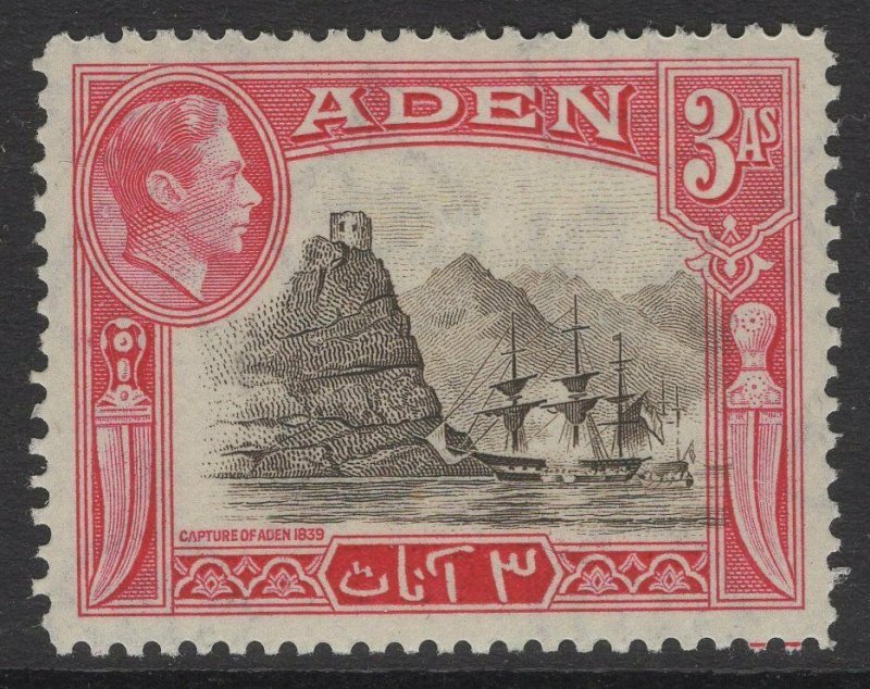 ADEN SG22 1939 3a SEPIA & CARMINE MTD MINT