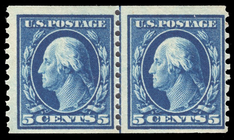 MOMEN: US STAMPS #447 COIL LINE PAIR MINT OG NH $525 LOT #73479