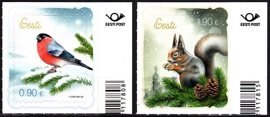 ESTONIA 2021-20 Religion: Christmas. Fauna: Bird Squirrel. CORNER, Mint ...