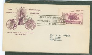 US 778a 1936 3c single (Connecticut) from the four stamp Tipex souv. sheet on an addressed, typed FDC with a Grandy Cachet