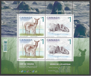 Canada #1689b MNH ss, white tail deer & walrus', issued 2005
