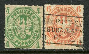 GR Lot 10158 German State Prussia 1861 MICHEL 14 - 4pf  15 - 6pf stamps 