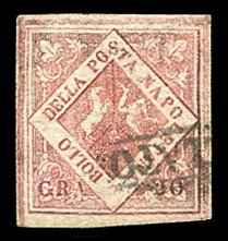 Italian States, Naples #Sass. F12 Cat€350, 1859-61 20gr carmine, Postal For...