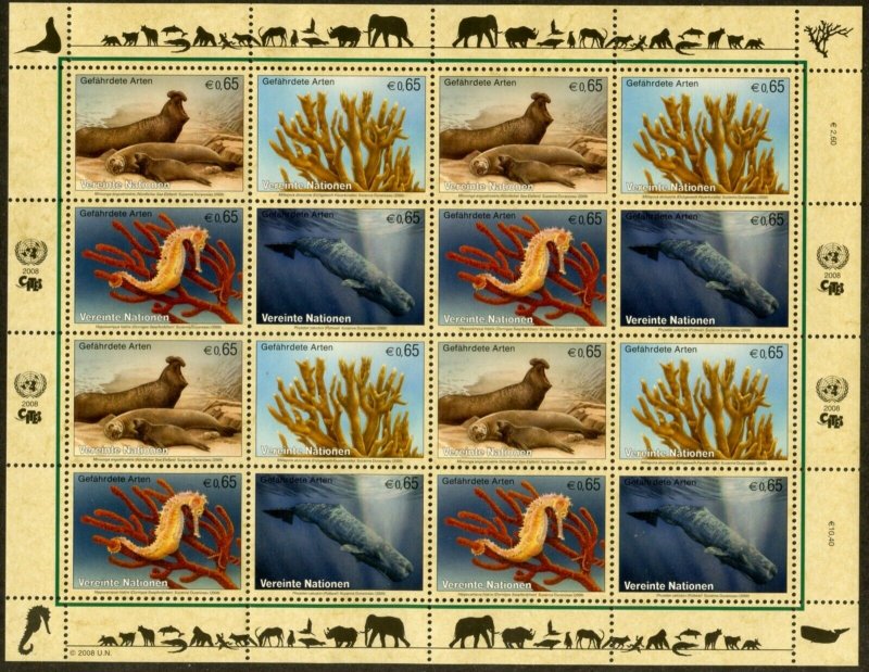 UNITED NATIONS Sc# NY 949-52 GE480-3 VI417-20 2008 Endangered Species Sheets MNH